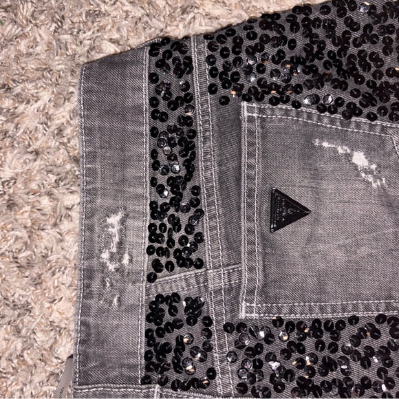 Guess Black Sequin Embellished Denim Cutoff Shorts - Picture 5 of 5